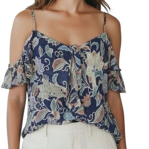 NWT MAEVE Mariposa Open Shoulder Ruffle Detail Button Front Lined Top Size 12